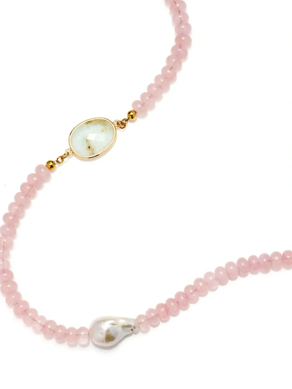 Pink Beaded Necklace with Pearl and White Stone Accents